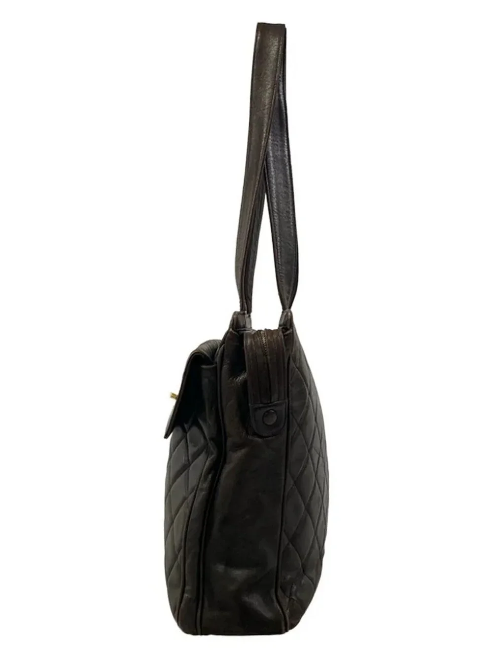 CHANEL Matelasse Dark Brown Lambskin Tote Bag Gold hardware